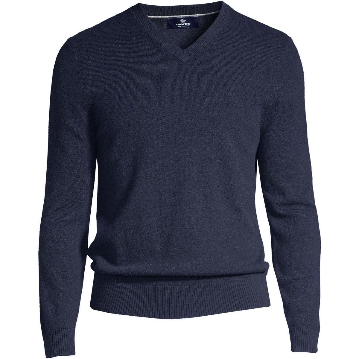 Men's Lands' End Fine-Gauge Cashmere V-neck Sweater, Size: Large, Light Gray Grey Product Image