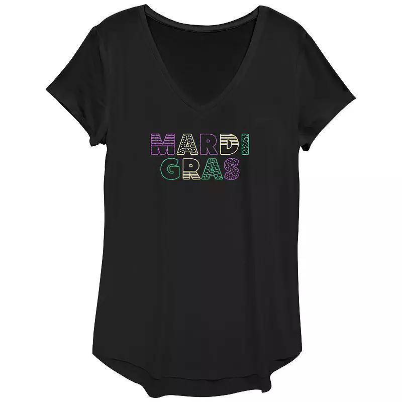 Womens Mardi Gras Multipattern Letters V-Neck Graphic Tee, Girls Product Image