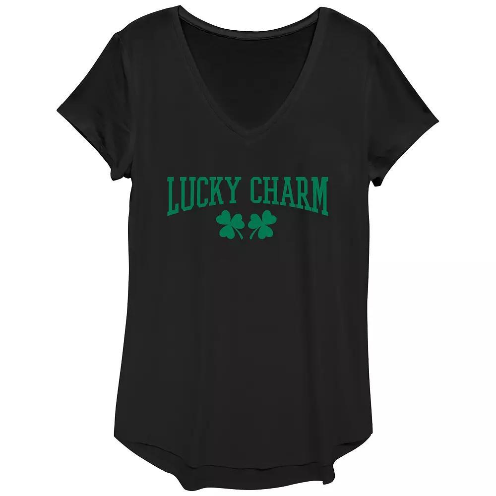 Women's Lucky Charm V-Neck Graphic Tee, Girl's, Size: XS, Black Product Image