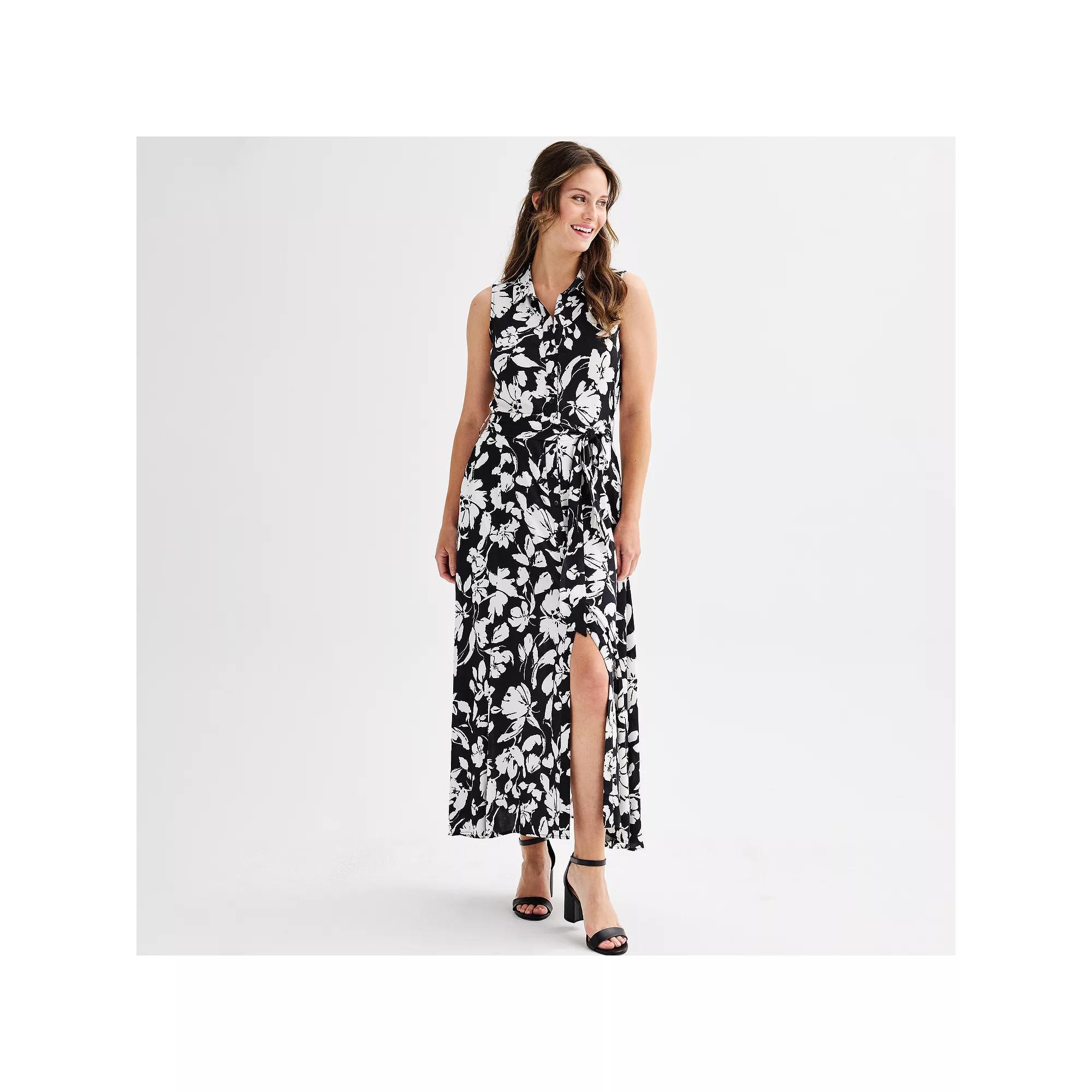 Women's Ellen Tracy Sleeveless Shirt Dress with Self Tie Sash, Size: XS, Floral Print Product Image