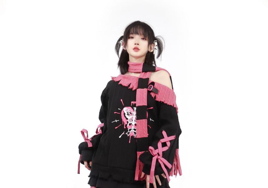 Scoop Neck Crop Pullover / Butterfly Pullover / Mid Waist Flared Pants / Mini A-Line Skirt / Scarf Product Image