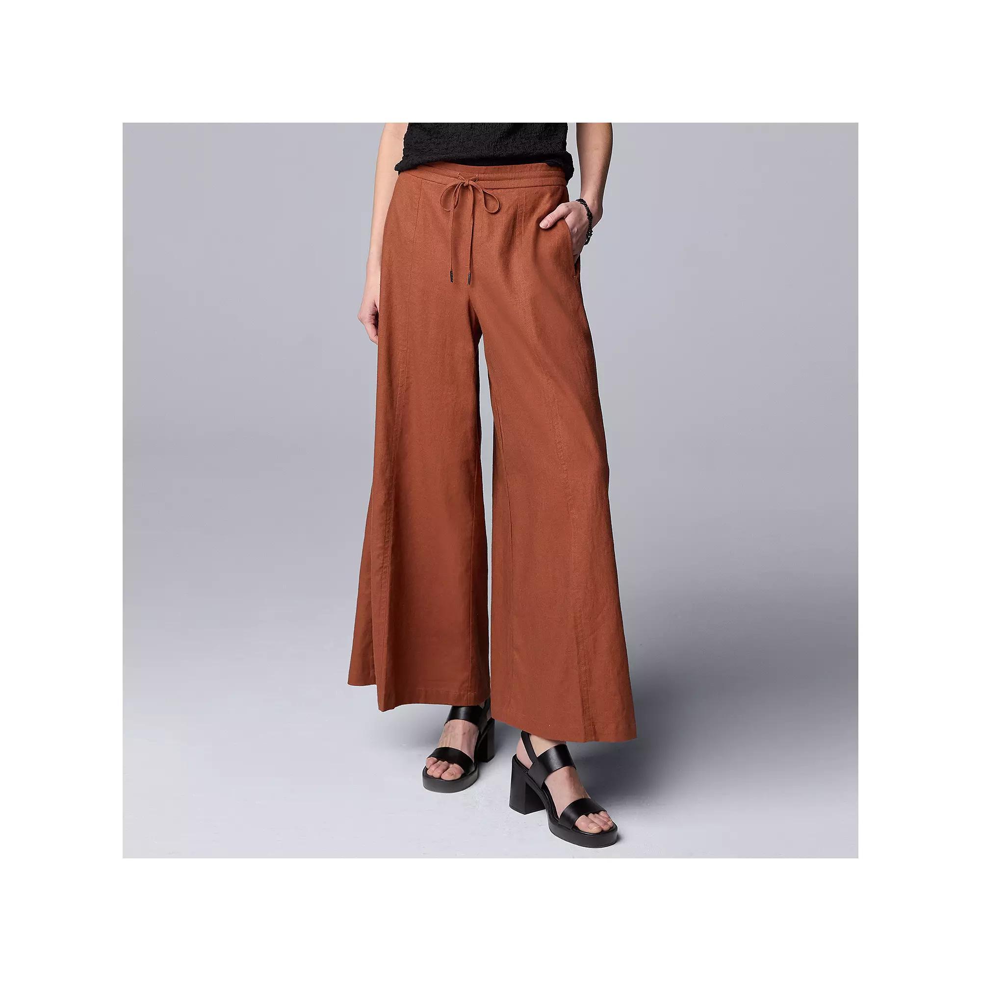Women's Simply Vera Vera Wang Linen Blend Wide Leg Pants, Size: Large, Sweet Pecans Product Image