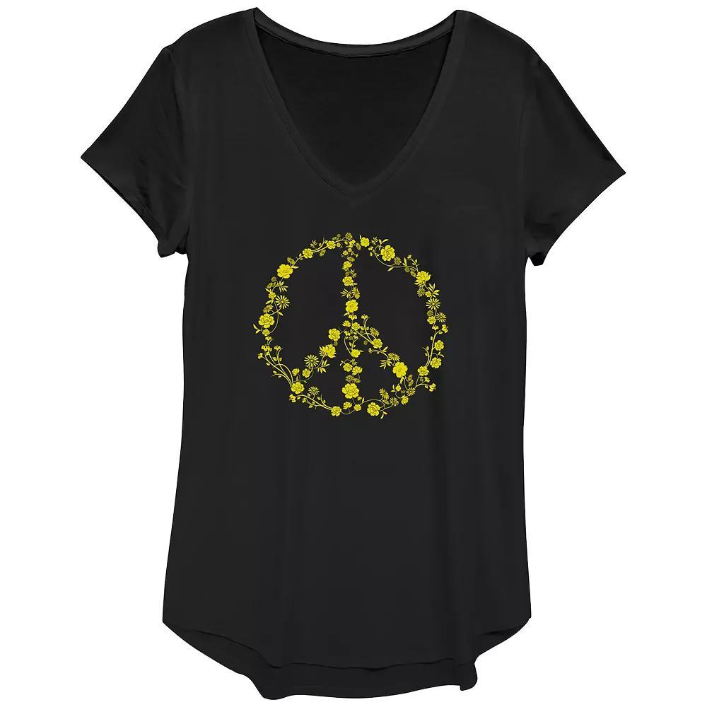 Women's Floral Apparel Peace Sign Graphic Tee, Girl's, Size: XS, Black Product Image