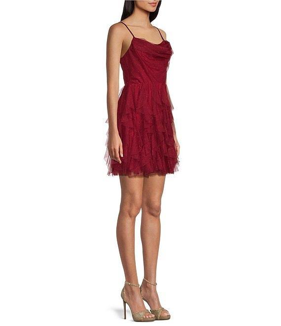 Pear Culture Sleeveless Corkscrew Glitter Solid Mesh Dress Product Image