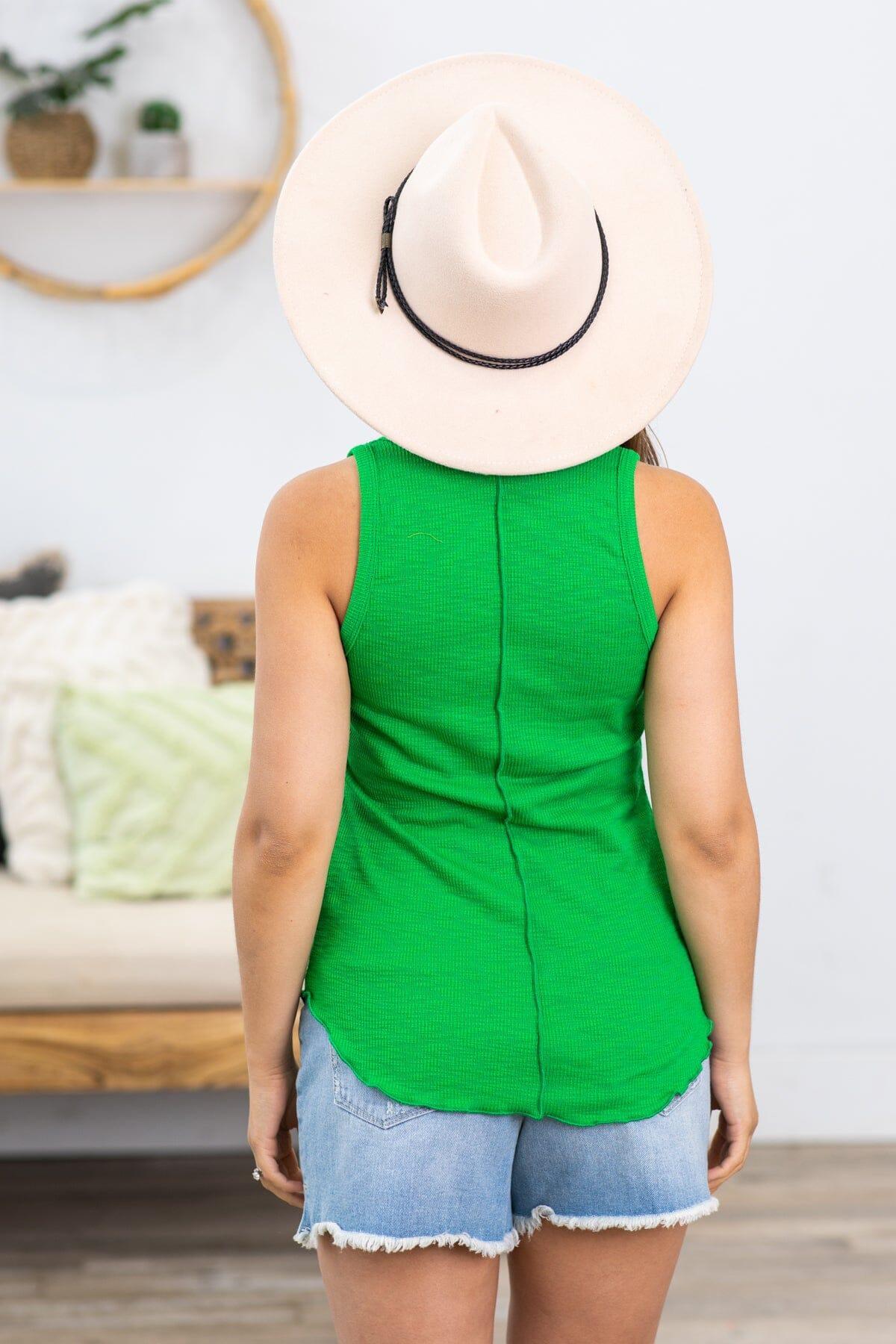 Bright Green Notch Neck Lettuce Hem Tank Product Image