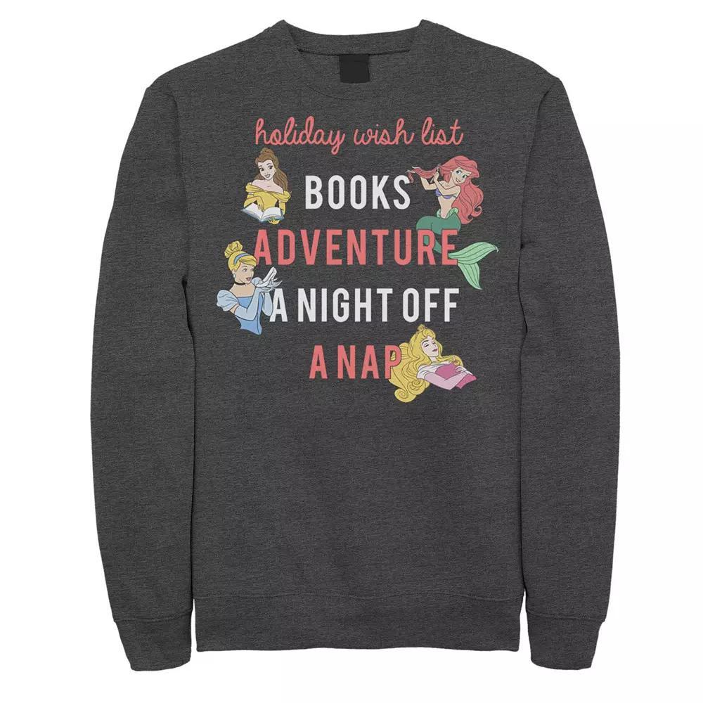 Men's Disney Princess Holiday Wish List Word Stack Fleece, Size: Large, Grey Heather Product Image