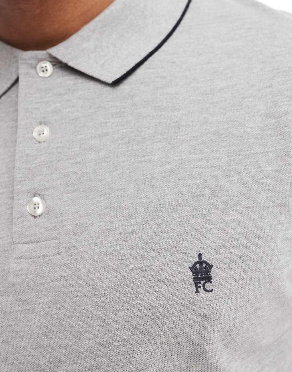 French Connection single tipped pique polo shirt in light gray Product Image