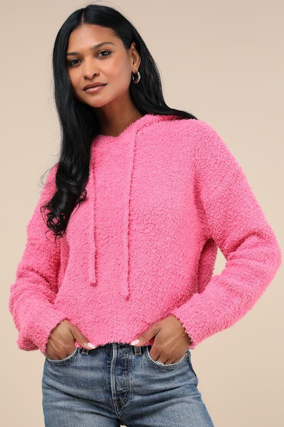 Cuddly Perfection Hot Pink Fuzzy Pullover Hoodie Product Image
