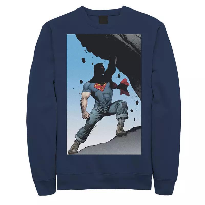 Mens DC Comics Superman Power Lift Comic Poster Sweatshirt Grey Heather Product Image