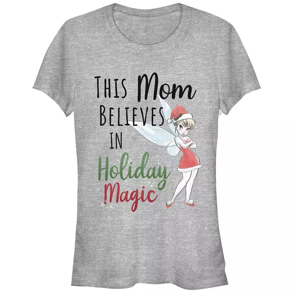Disney's Tinker Bell Women's This Mom Believes In Holiday Magic Graphic Tee, Size: Medium, Athletic Grey Product Image