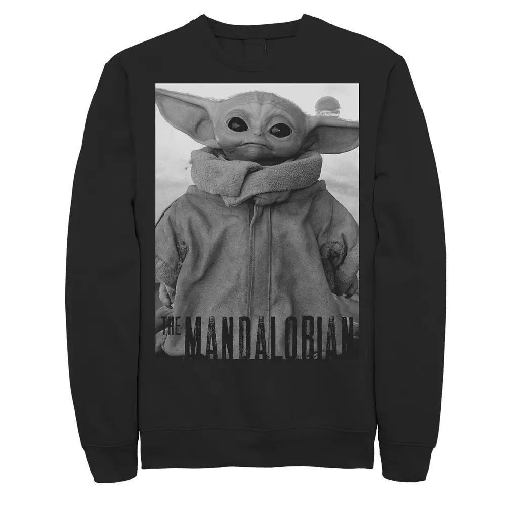 Men's Star Wars The Mandalorian The Child aka Baby Yoda Grey Scale Poster Sweatshirt, Size: XL, Black Product Image
