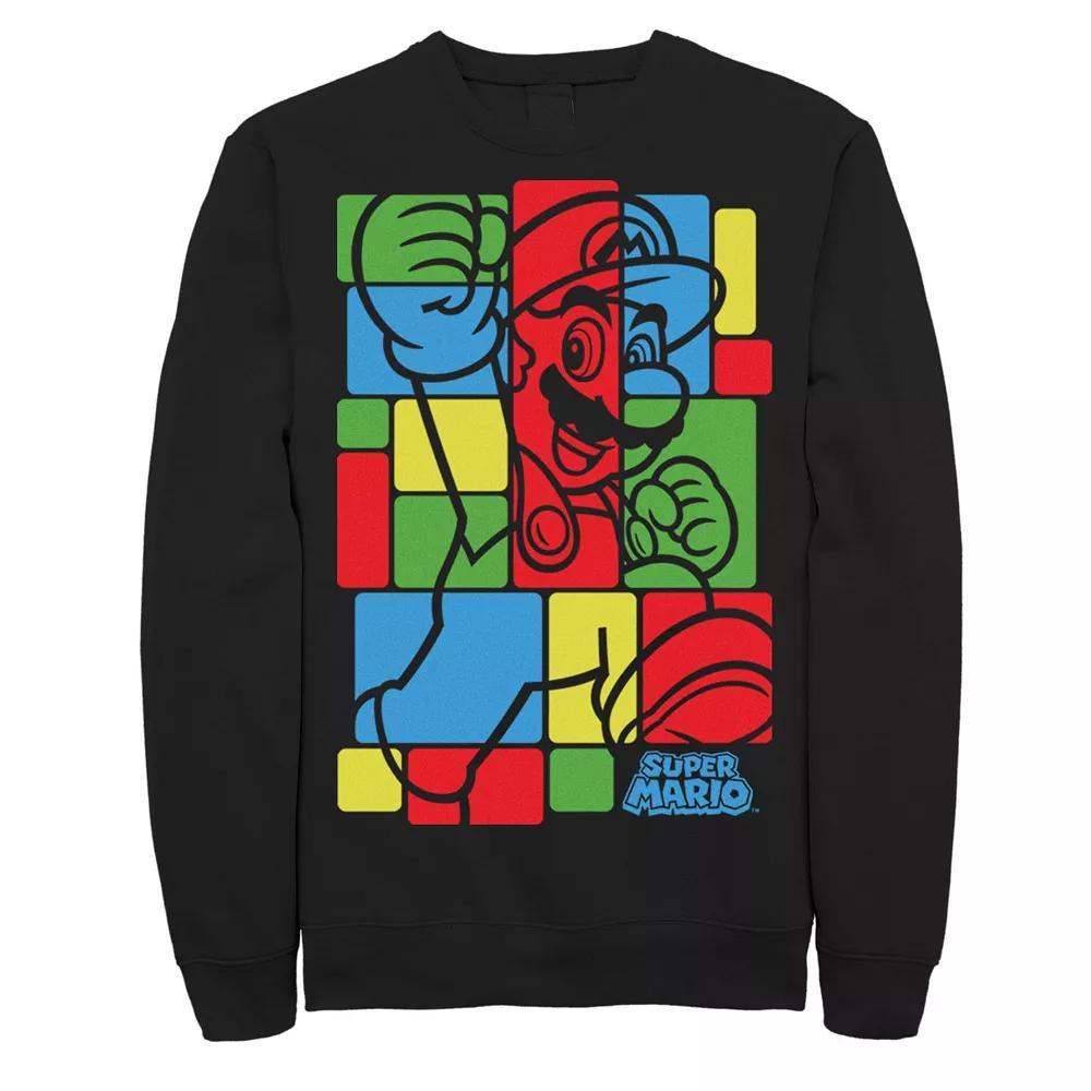 Men's Super Mario Bros Colored Squares Design Fleece, Size: Large Tall, Black Product Image