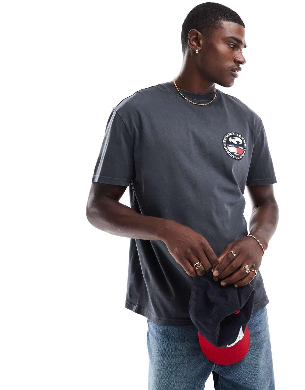 Tommy Jeans compass graphic t-shirt in charcoal gray Product Image