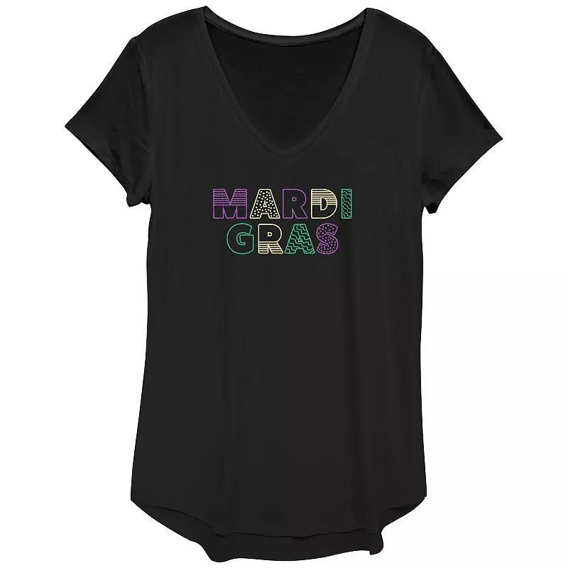 Womens Mardi Gras Multipattern Letters V-Neck Graphic Tee, Girls Product Image