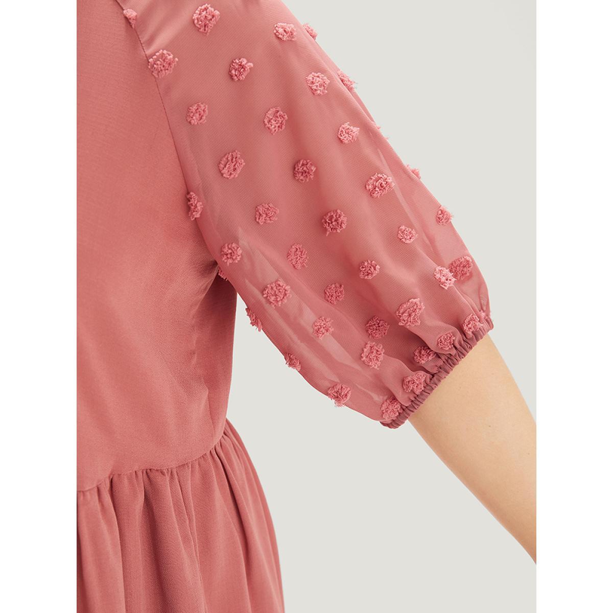 Plus Size Solid Notched Lantern Sleeve Ruffle Layered Hem Dress Watermelon Women Elegant Plain Notched collar Half Sleeve Curvy Knee Dress BloomChic 12/L Product Image