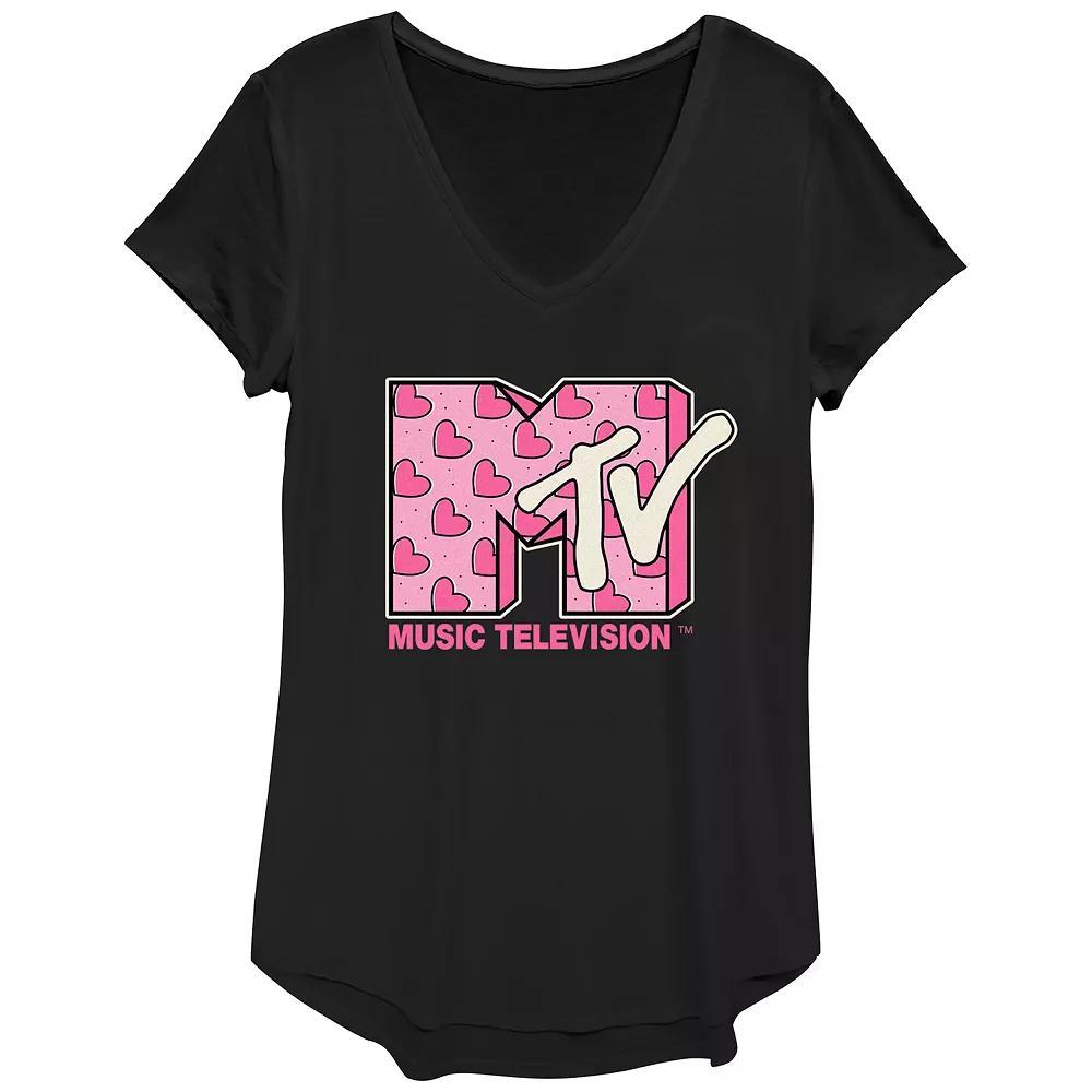 Women's MTV Heart Print Logo Graphic Tee, Girl's, Size: XXL, Black Product Image