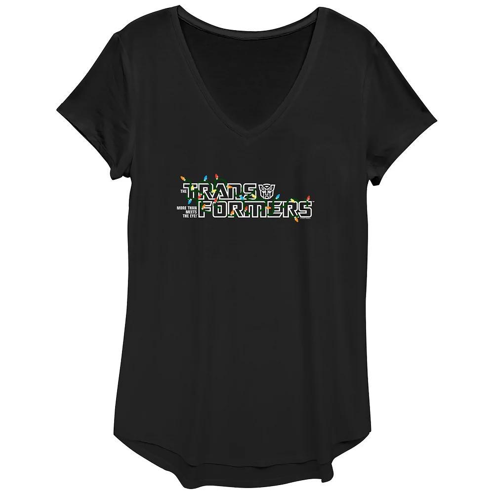 Women's Transformers Christmas Lights Graphic Tee, Size: XS, Black Product Image