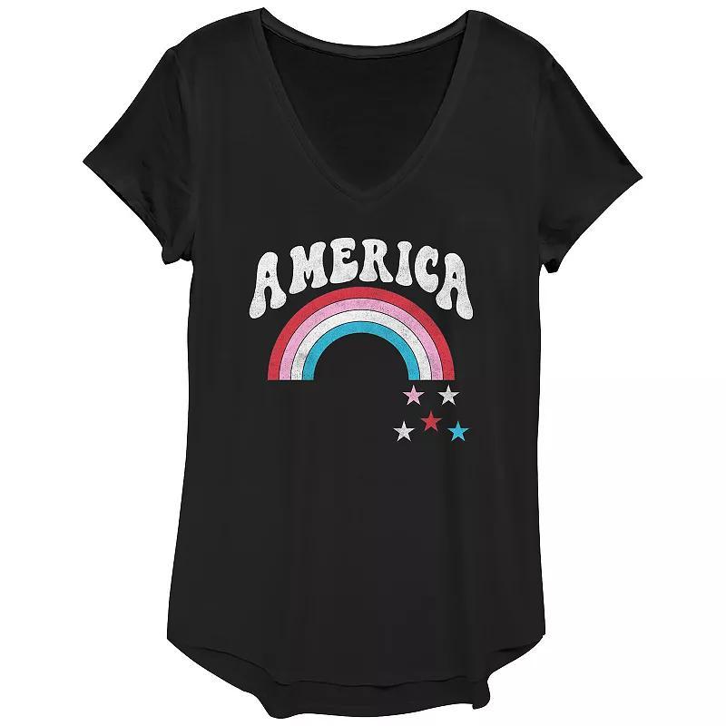 Women's America Retro Rainbow Stars Graphic Tee, Girl's, Size: XS, Black Product Image