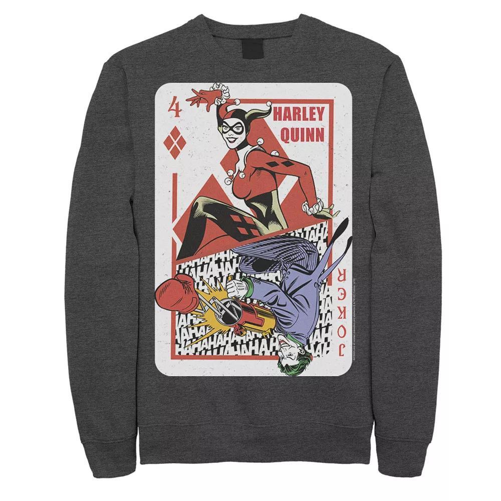 Mens DC Comics Harley Quinn Joker Playing Card Sweatshirt, Men's, Size: Large, Grey Heather Product Image
