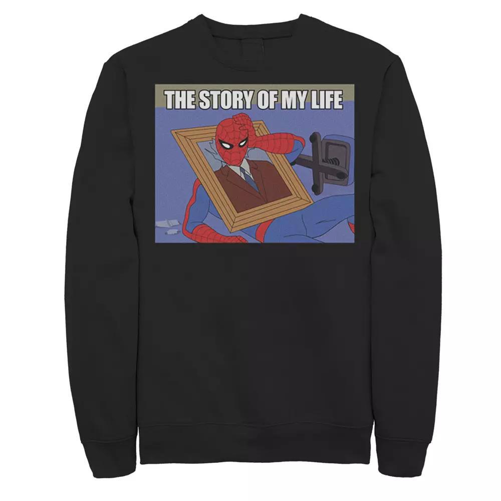 Men's Marvel Spider-Man The Story Of My Life Humor Portrait Sweatshirt, Size: Large, Grey Heather Product Image