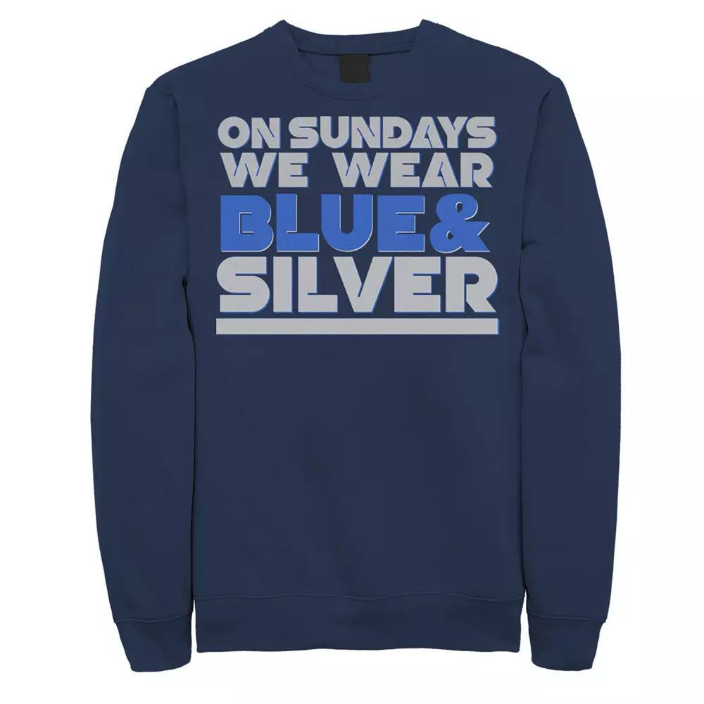 Men's On Sundays We Wear Blue And Silver Text Stack Graphic Fleece Pullover, Size: Small Product Image