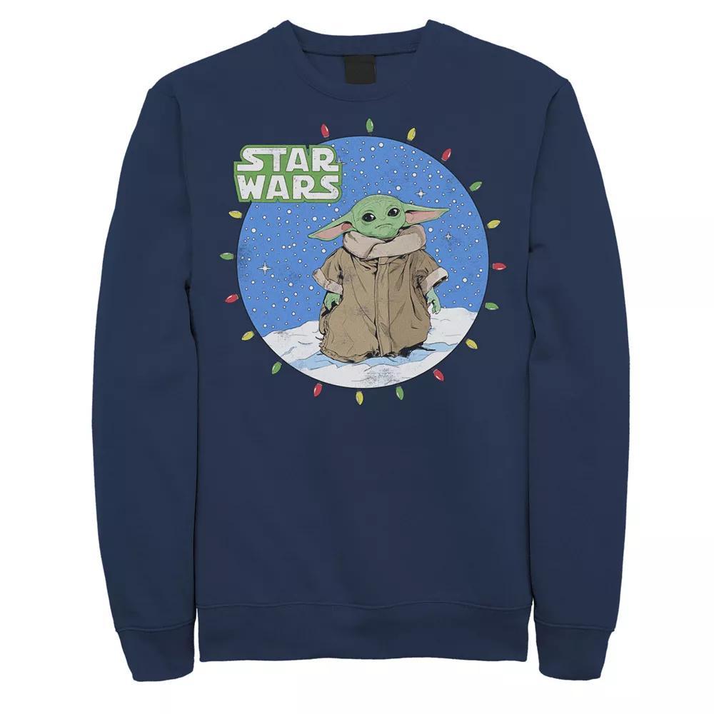 Men's Star Wars The Mandalorian The Child Christmas Lights Sweatshirt, Size: Small, Blue Product Image