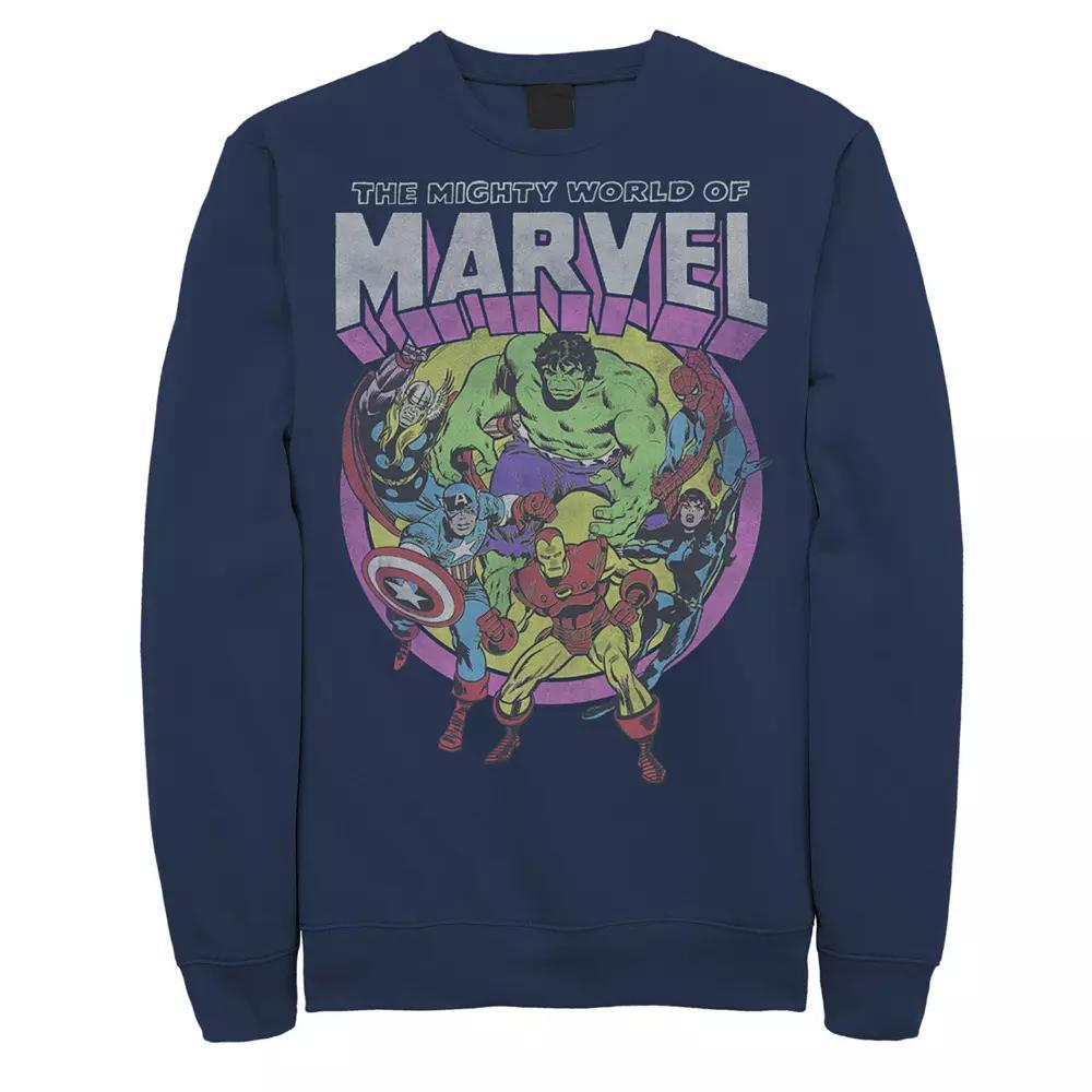 Men's Marvel Avengers The Mighty World Of Marvel Group Shot Sweatshirt, Size: XL, Blue Product Image