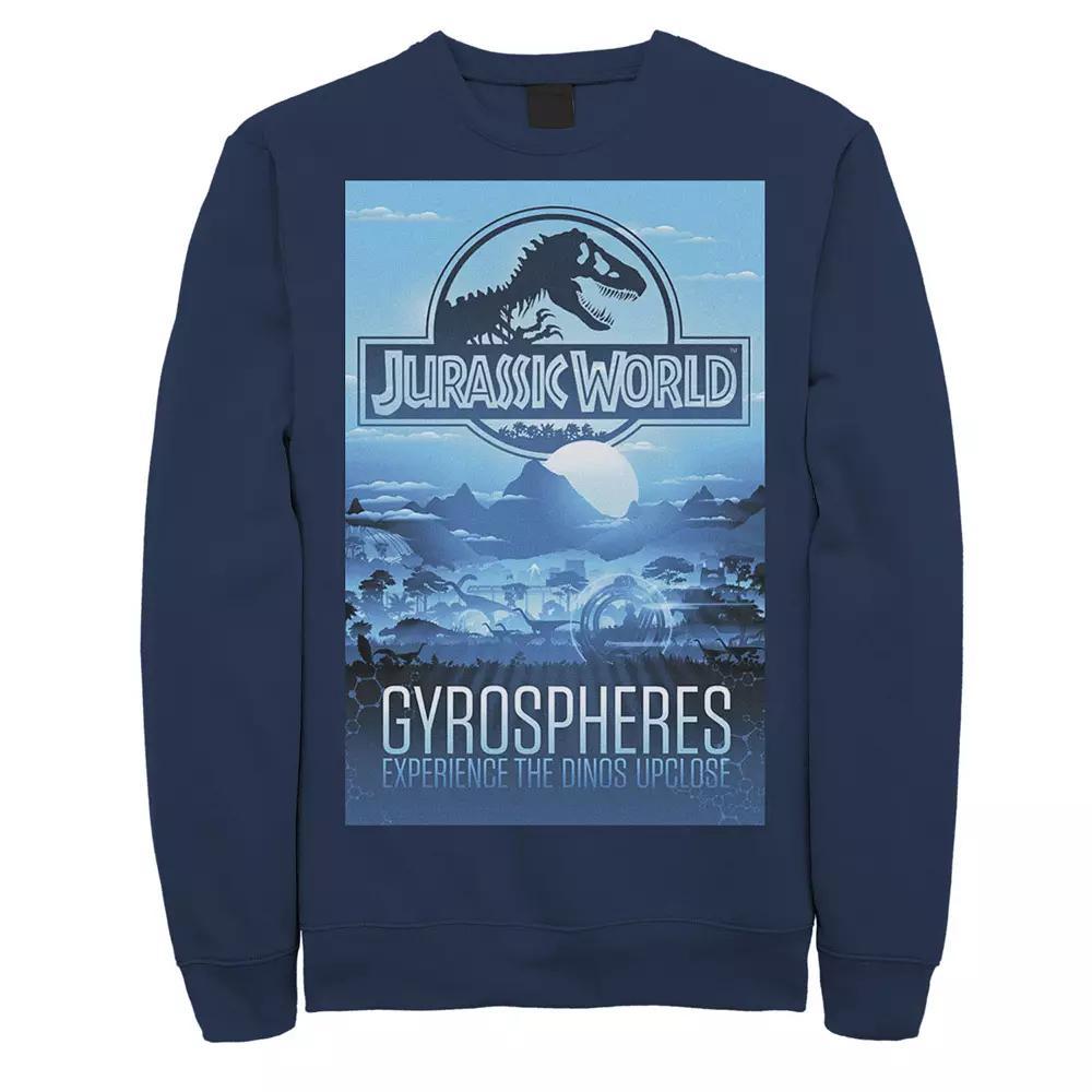 Men's Jurassic World Gyrospheres Tour Park Poster Graphic Graphic Fleece Pullover Pullover, Size: Medium, Blue Product Image