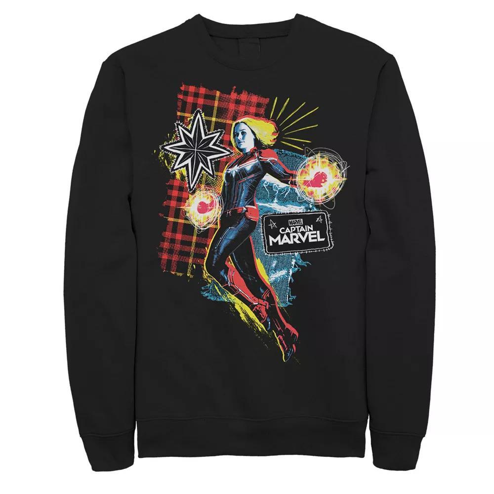 Men's Marvel Captain Marvel Plaid Jean Patched Portrait Sweatshirt, Size: XXL, Black Product Image