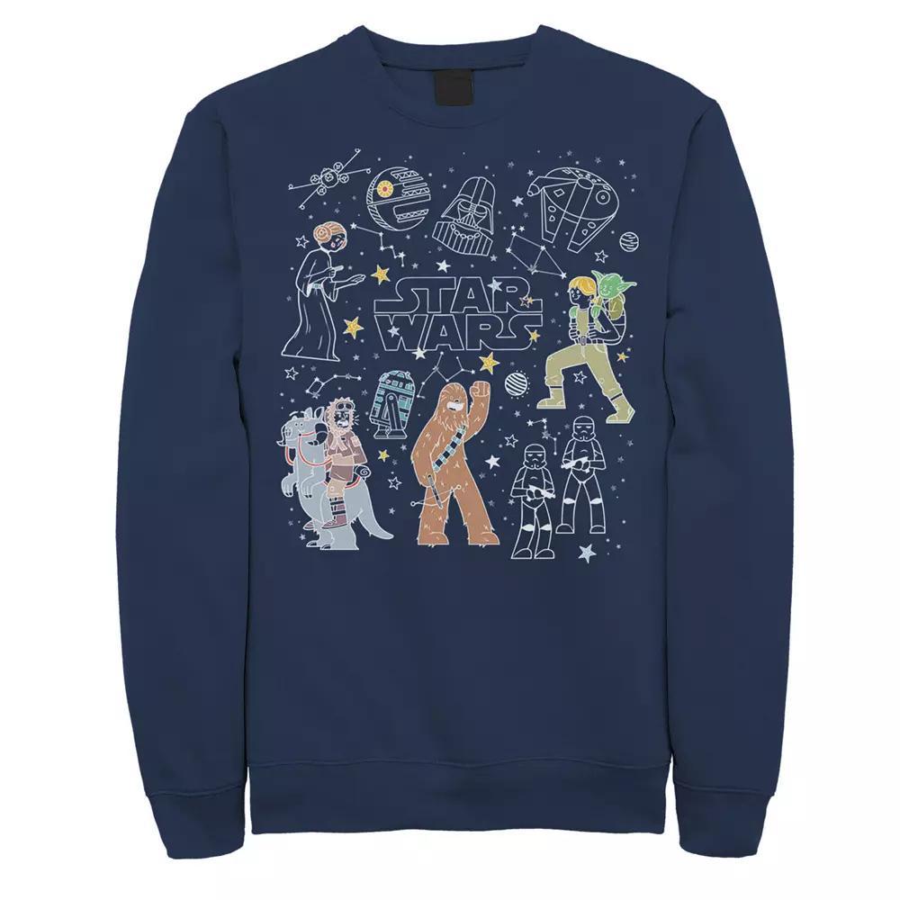 Men's Star Wars Group Shot Constellation Doodles Sweatshirt, Size: Medium, Blue Product Image