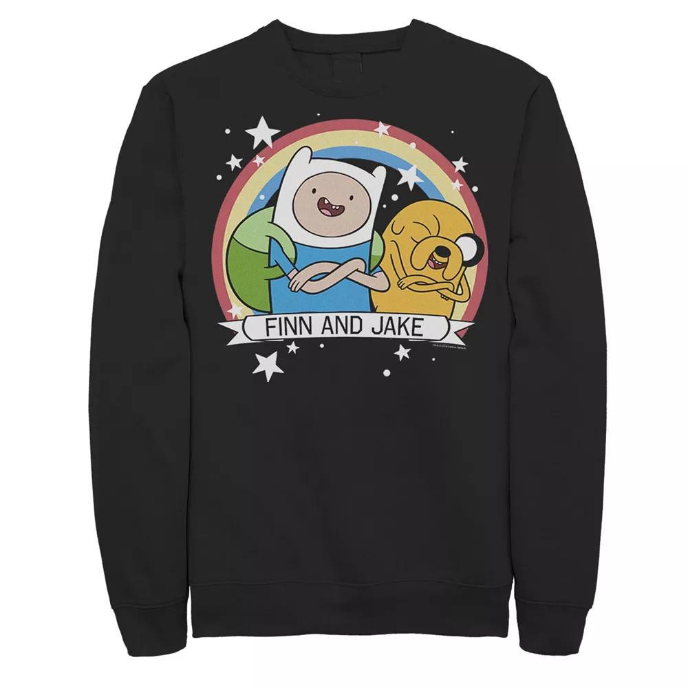 Men's Cartoon Network Adventure Time Finn & Jake Rainbow Banner Fleece, Size: Large, Black Product Image