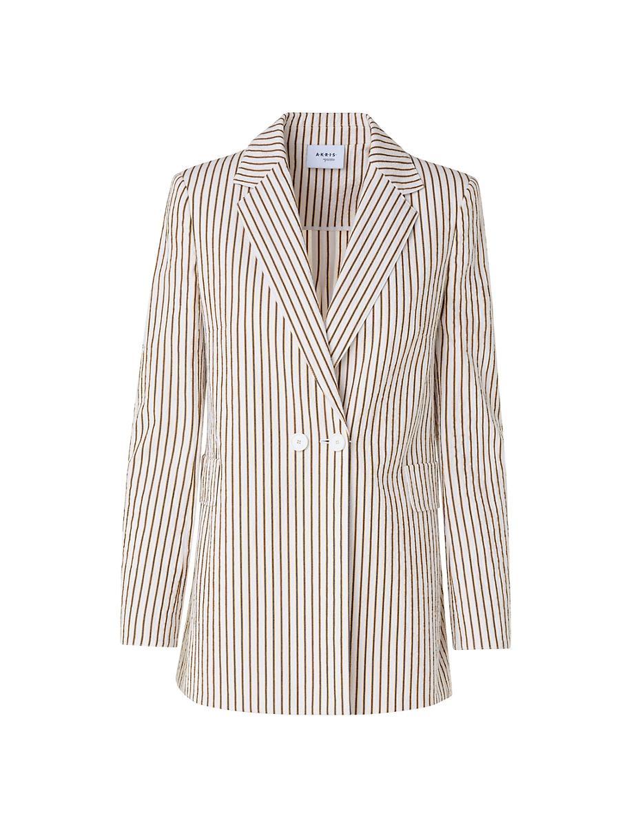 Womens Boyfriend Cotton-Blend Seersucker Blazer Product Image