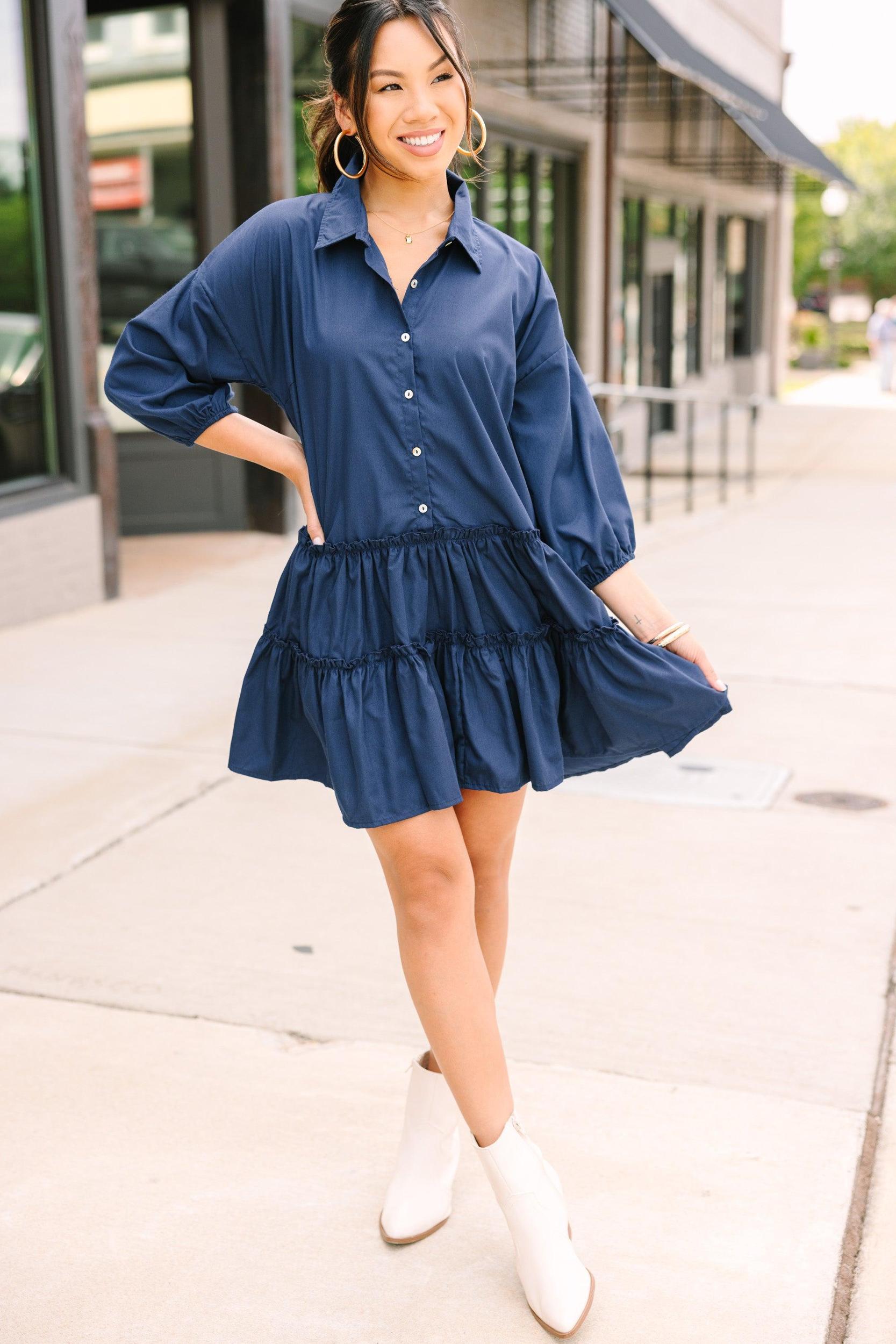 Longing For You Navy Blue Tiered Babydoll Dress Female Product Image