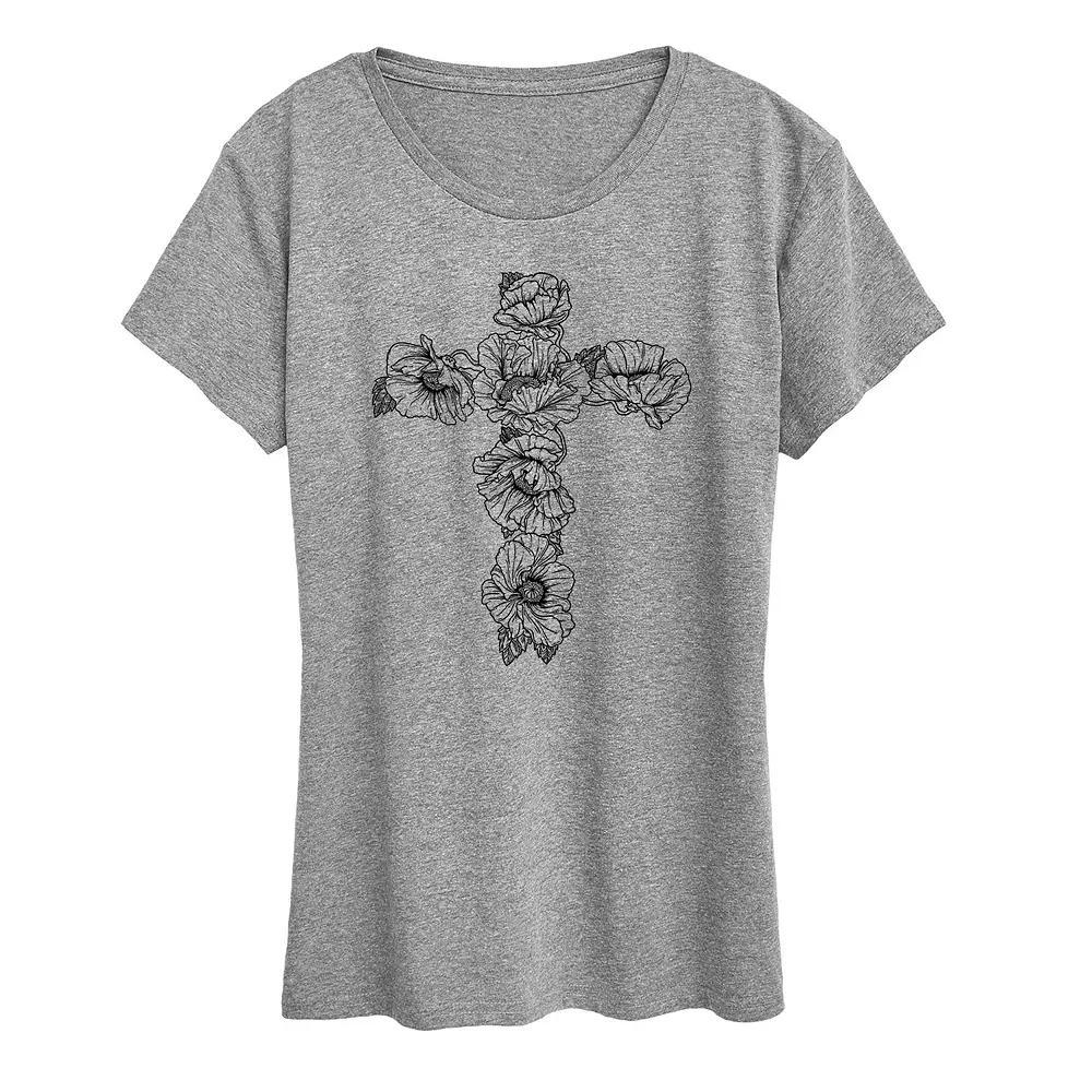 Womens Poppy Floral Cross Graphic Tee Grey Green Product Image