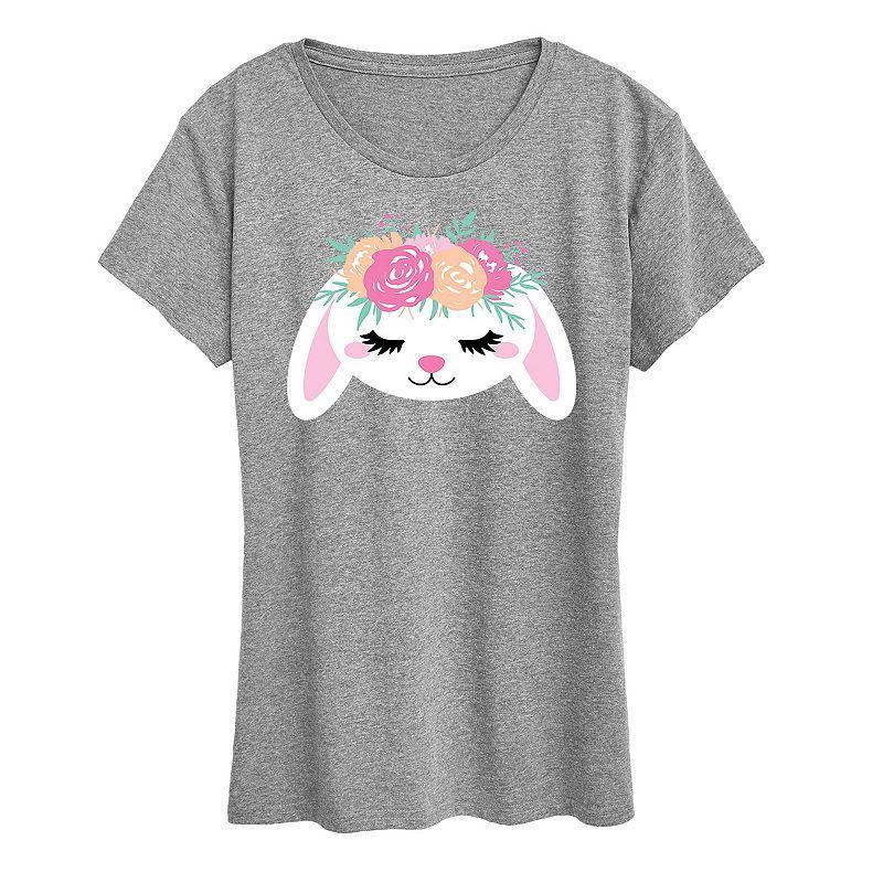 Womens Bunny Face With Flower Crown Graphic Tee Grey Royal Blue Product Image