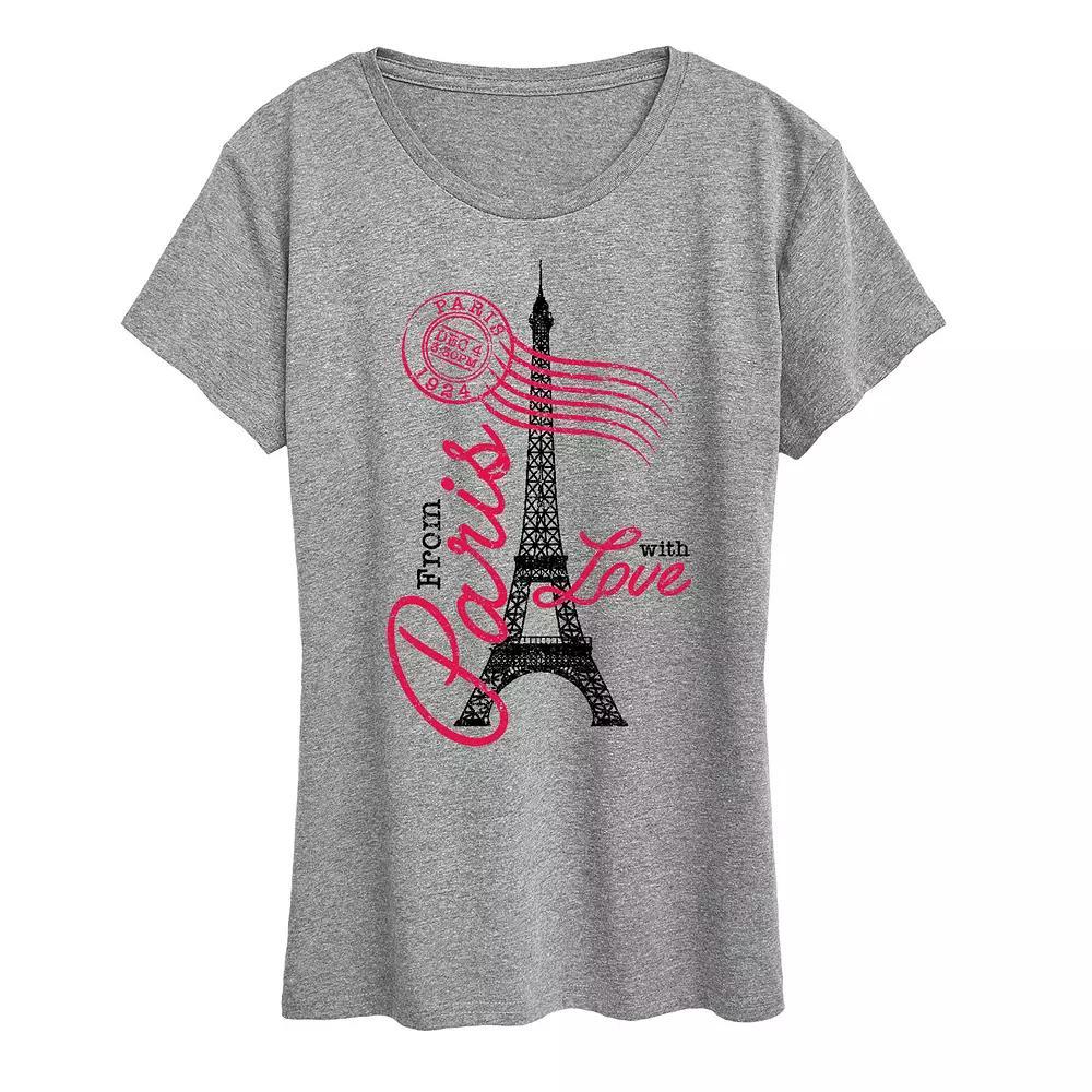 Womens Paris Love Postmark Graphic Tee Grey Gray Product Image