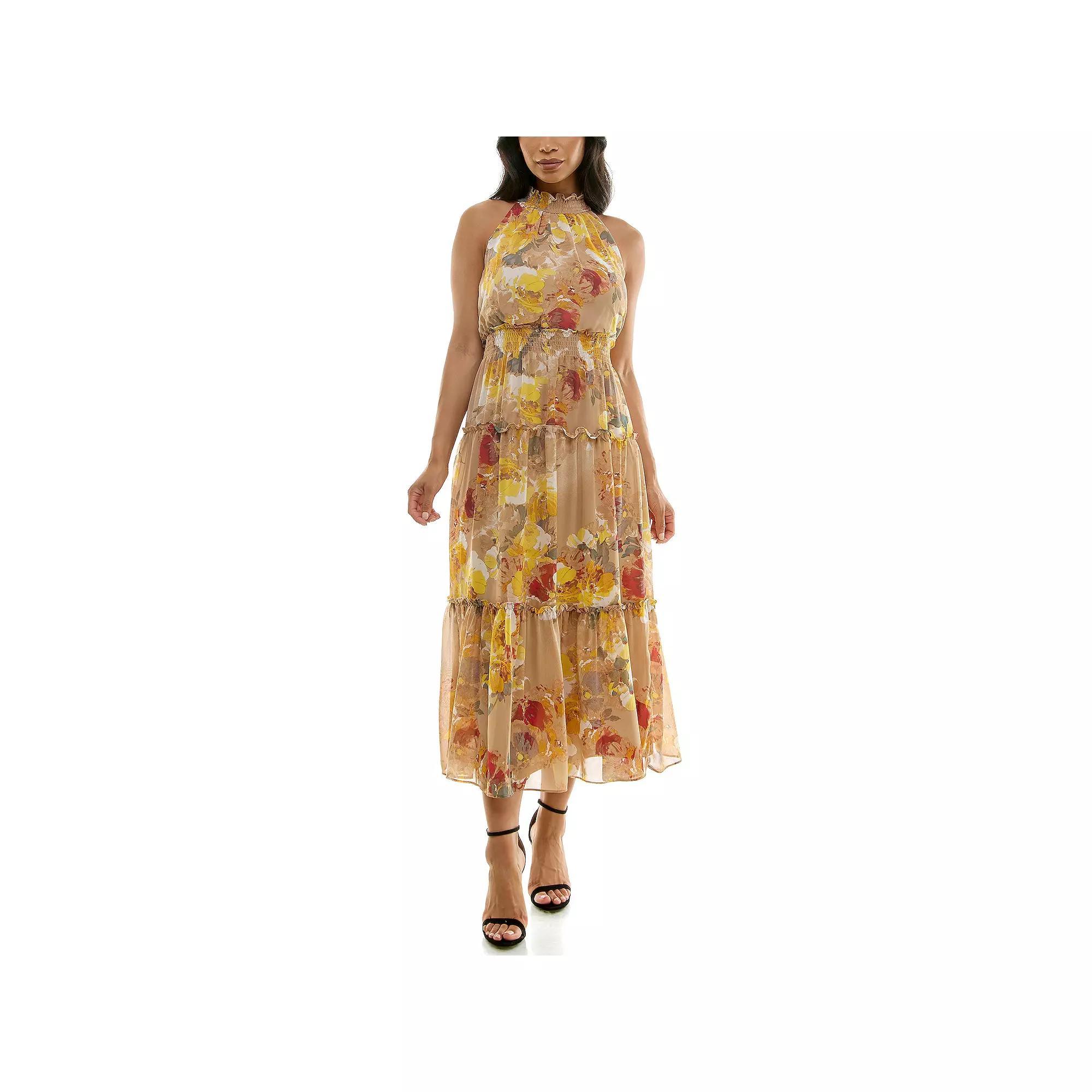Women's Nina Leonard Maxi Tiered Dress, Size: Medium, Pacific Navy Ivory Product Image