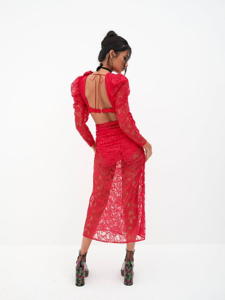 Kana Midi Dress — Red Product Image