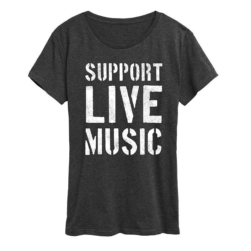 Womens Support Live Music Graphic Tee Grey Blue Product Image