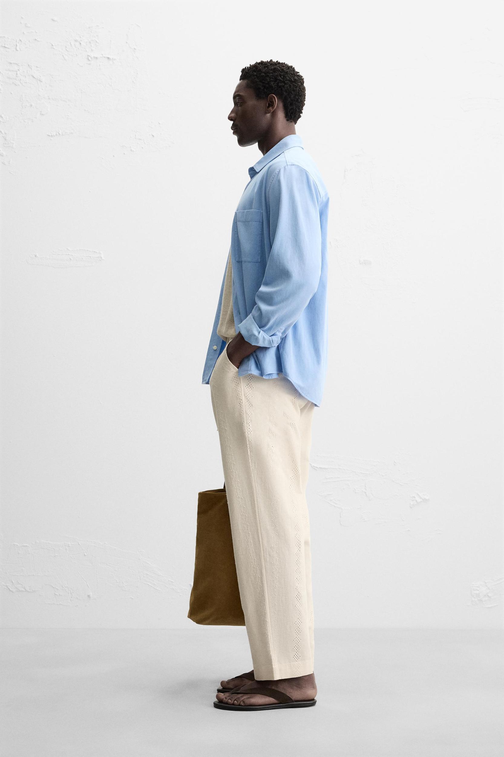EMBROIDERED CUTWORK COTTON - LINEN PANTS Product Image