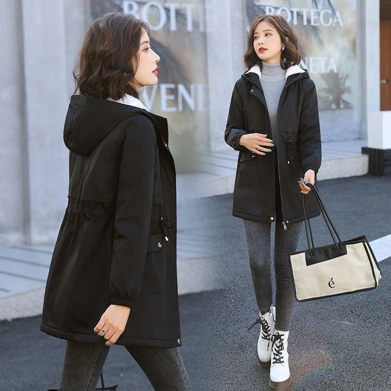 Drawstring Waist Fleece-Lined Jacket Product Image