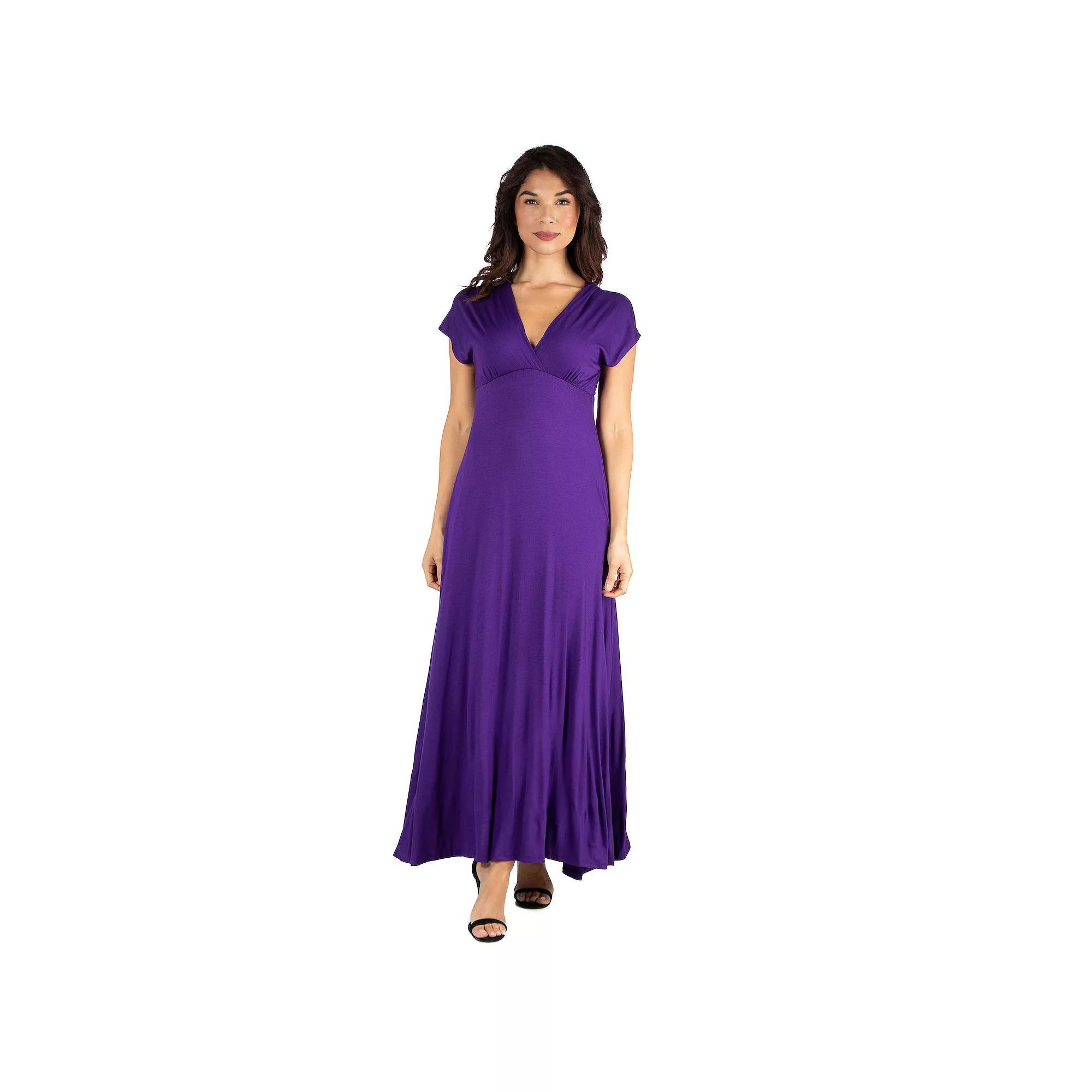 Women's 24seven Comfort Apparel Cap Sleeve V-Neck Maxi Dress, Size: Medium, Red Product Image