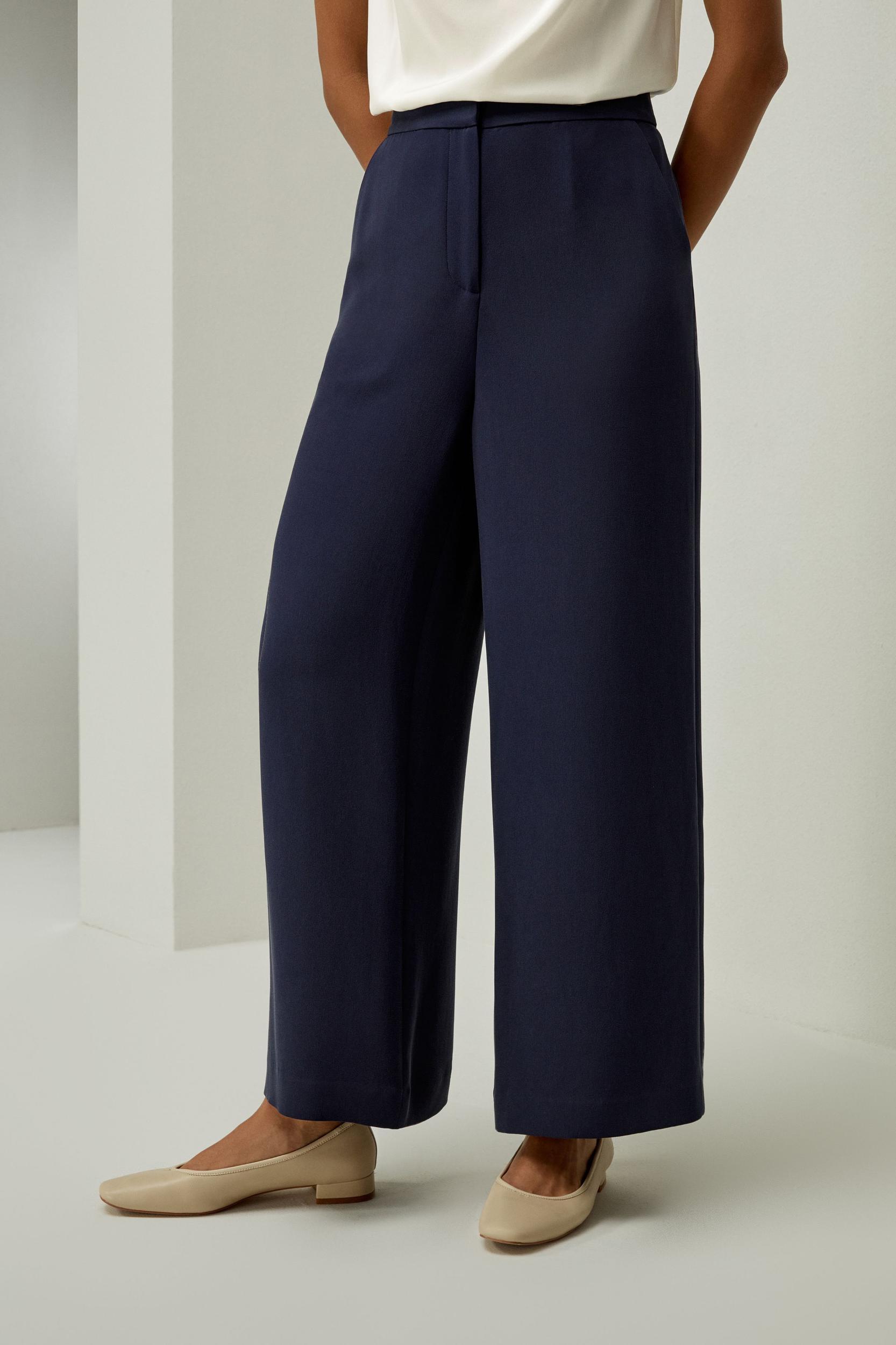 Silk Wide Leg Tailored Pant with Mid Rise Product Image