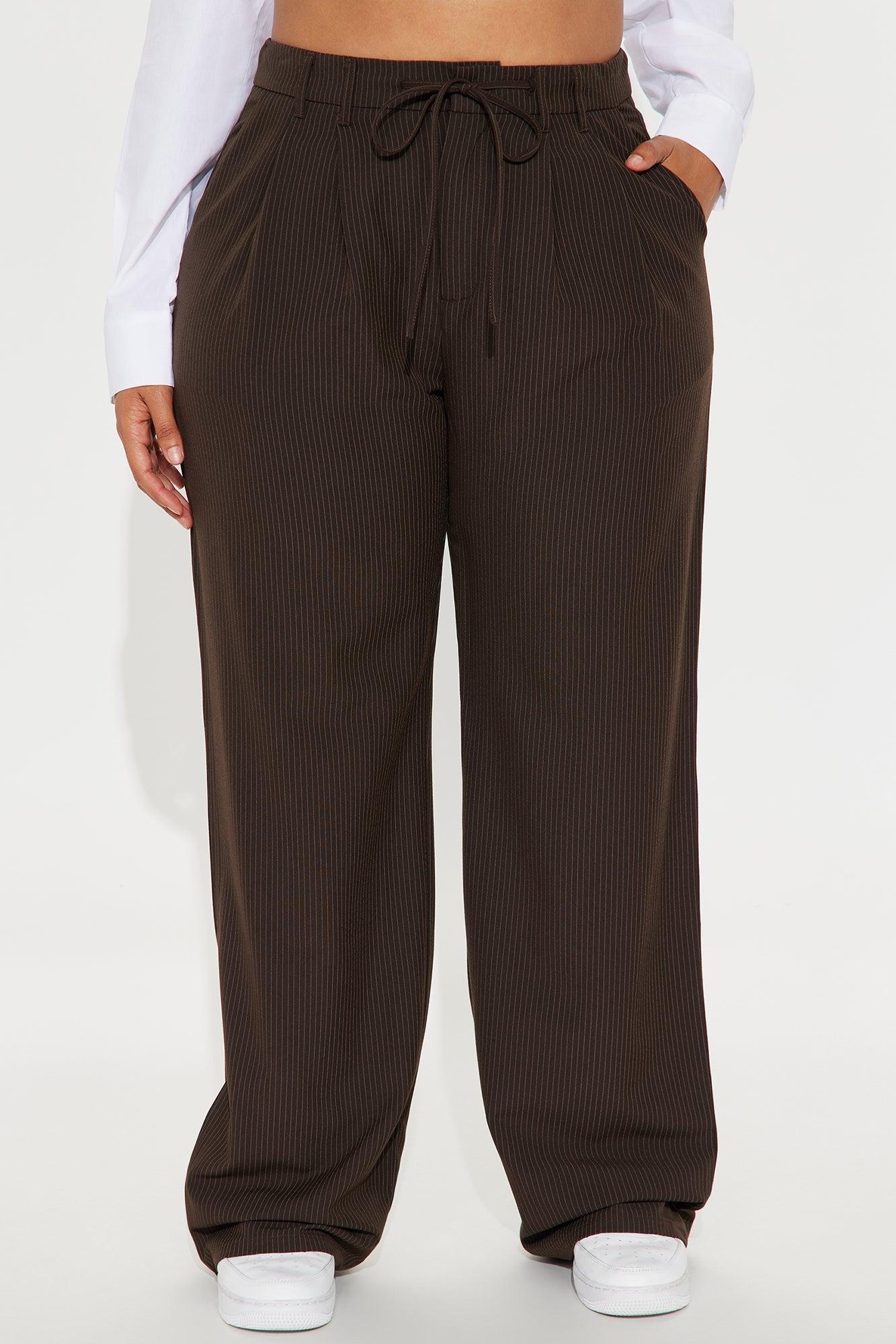Kelly Pinstripe Wide Leg Trouser Pant - Chocolate Product Image