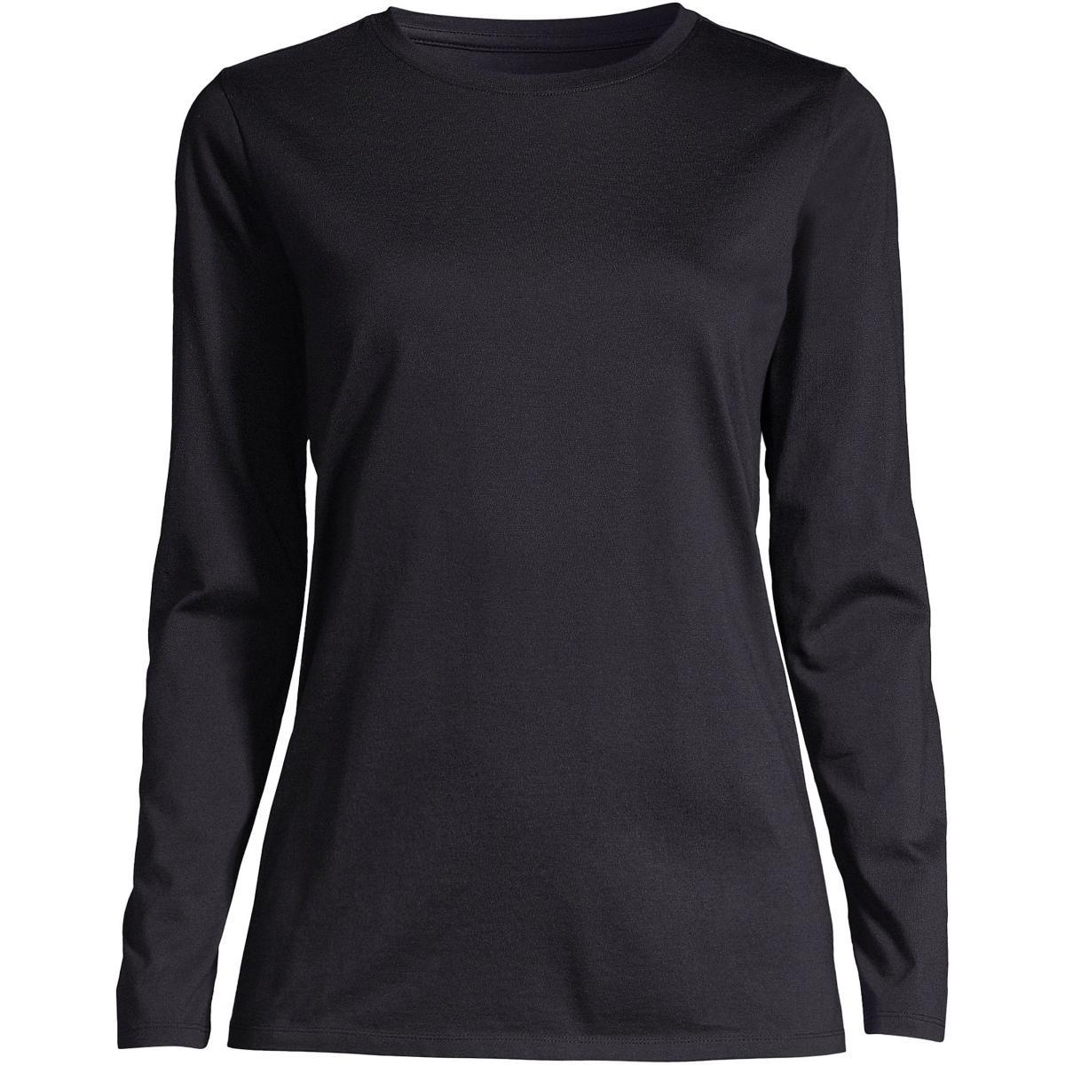 Petite Lands' End Relaxed-Fit Supima Long Sleeve Cotton Crewneck Tee, Women's, Size: XS Petite, Black Product Image