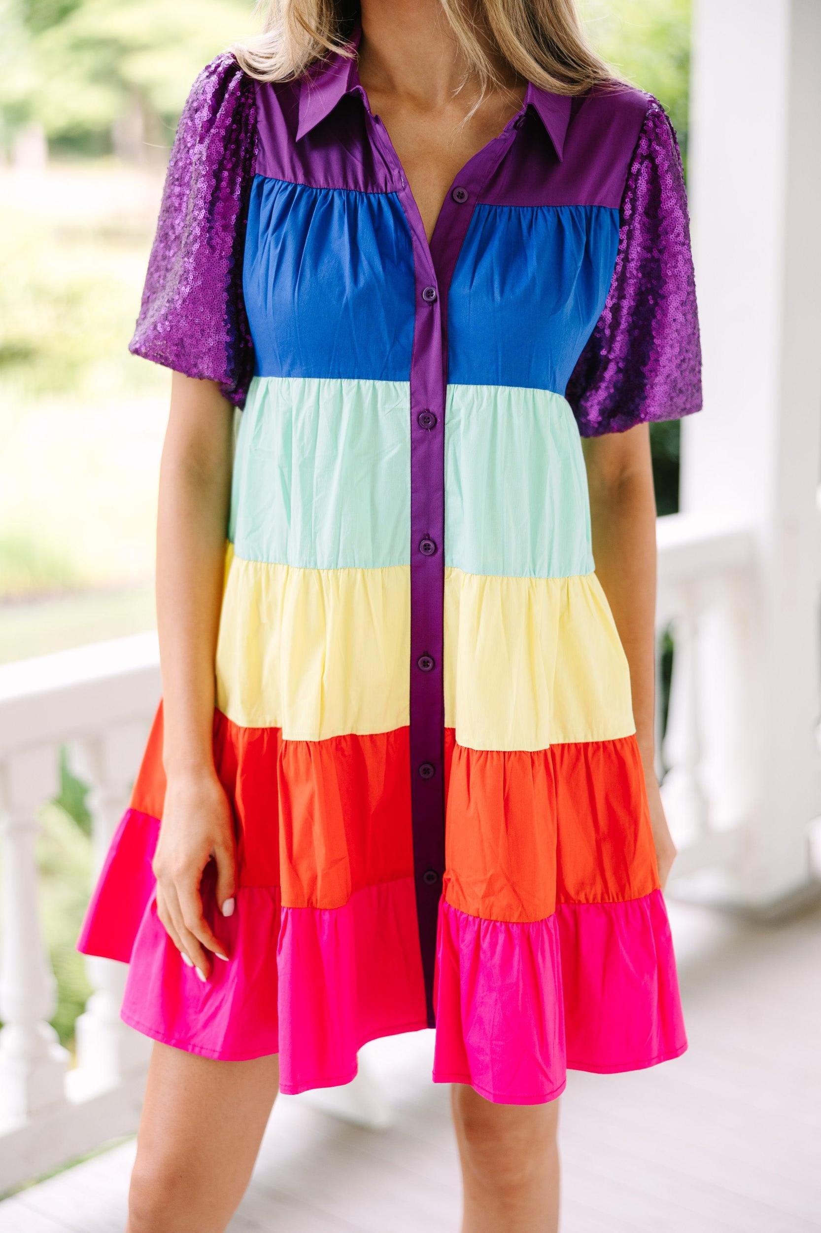 Stay Right There Purple Colorblock Babydoll Dress Female Product Image