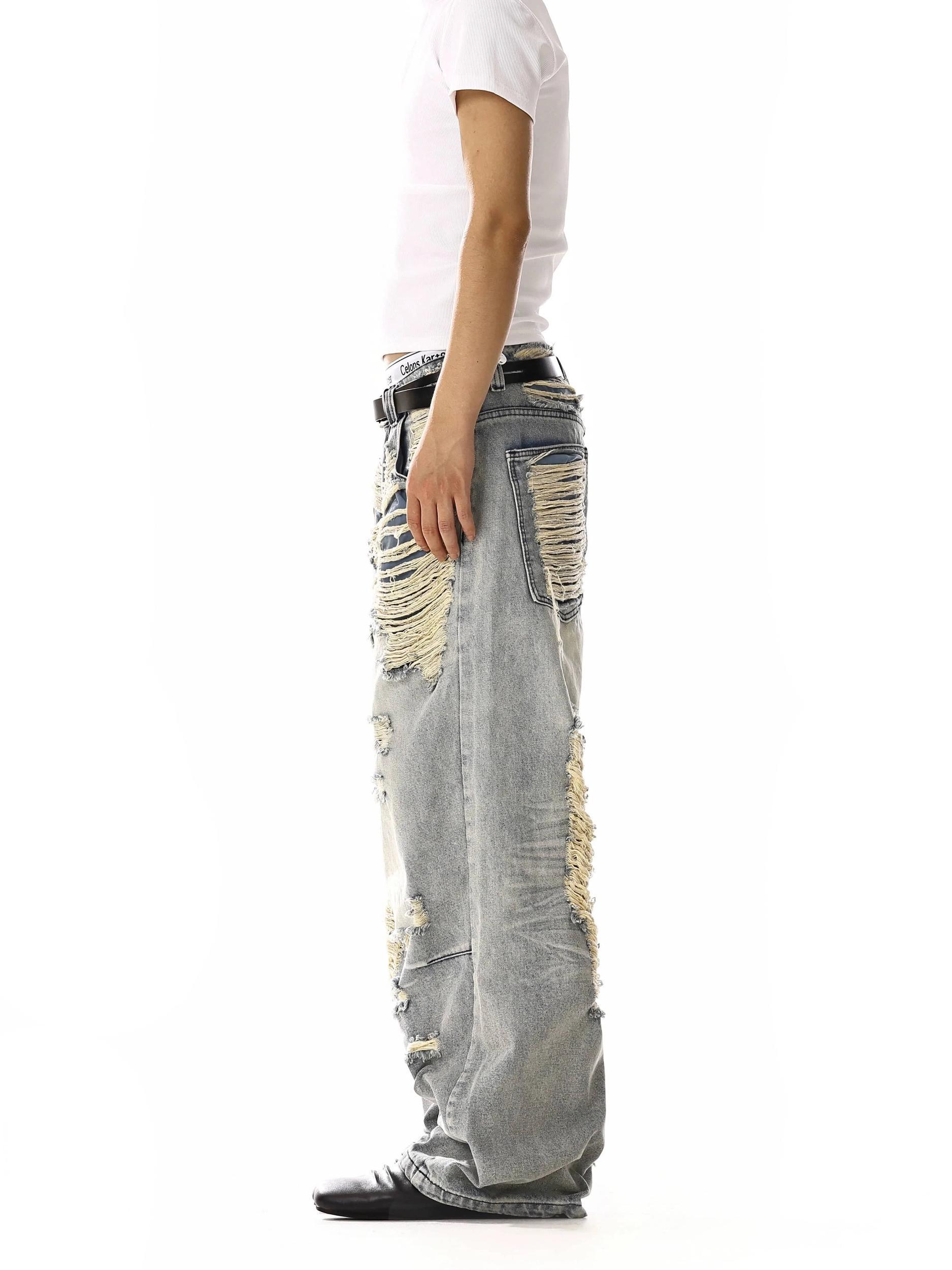 RT No. 18125 LIGHT BLUE DISTRESSED DENIM JEANS Product Image