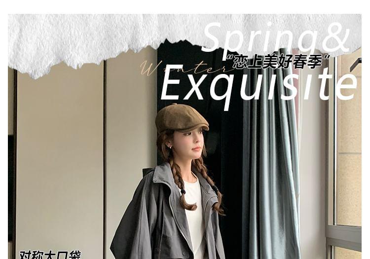 Collared Zip-Up Plain Long Coat Product Image