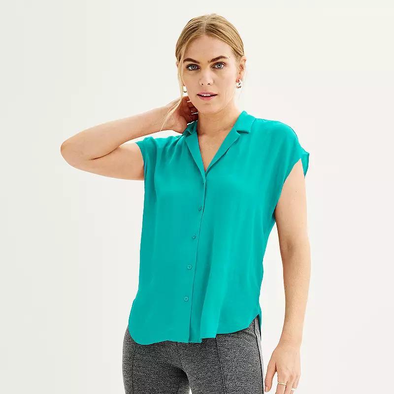Women's Nine West Short Sleeve Easy Lapel Shirt, Size: Medium, Daisy Dew Product Image