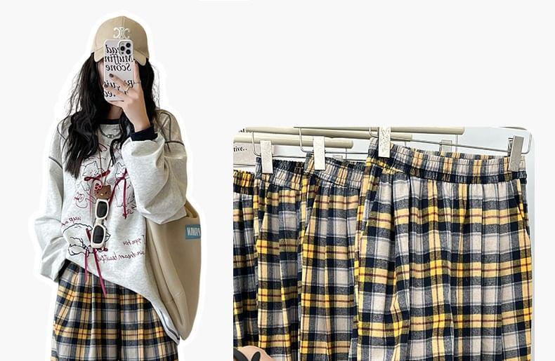 High Waist Plaid Wide Leg Pants Product Image